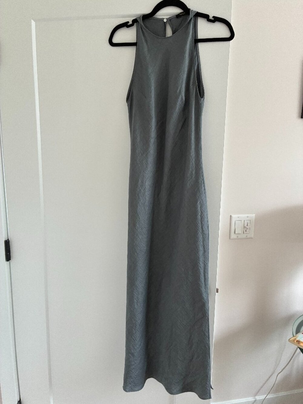 Long Flowy Linen Cotton Dress, Grey Blue